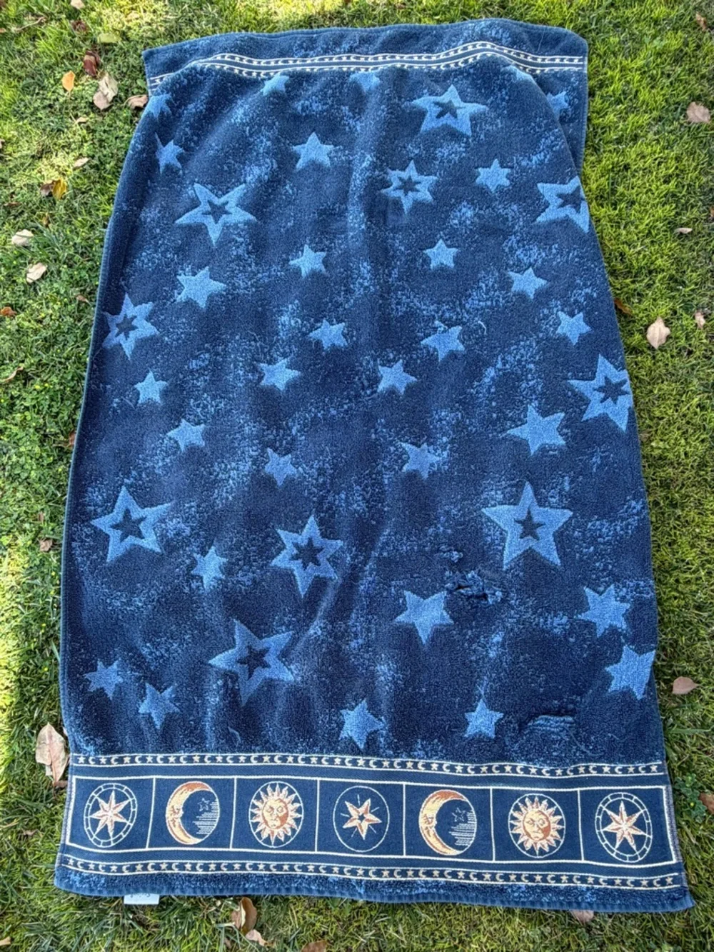VTG Celestial Sun Moon Stars Cherub Angel Bath Towel Set Damaged Cutter READ